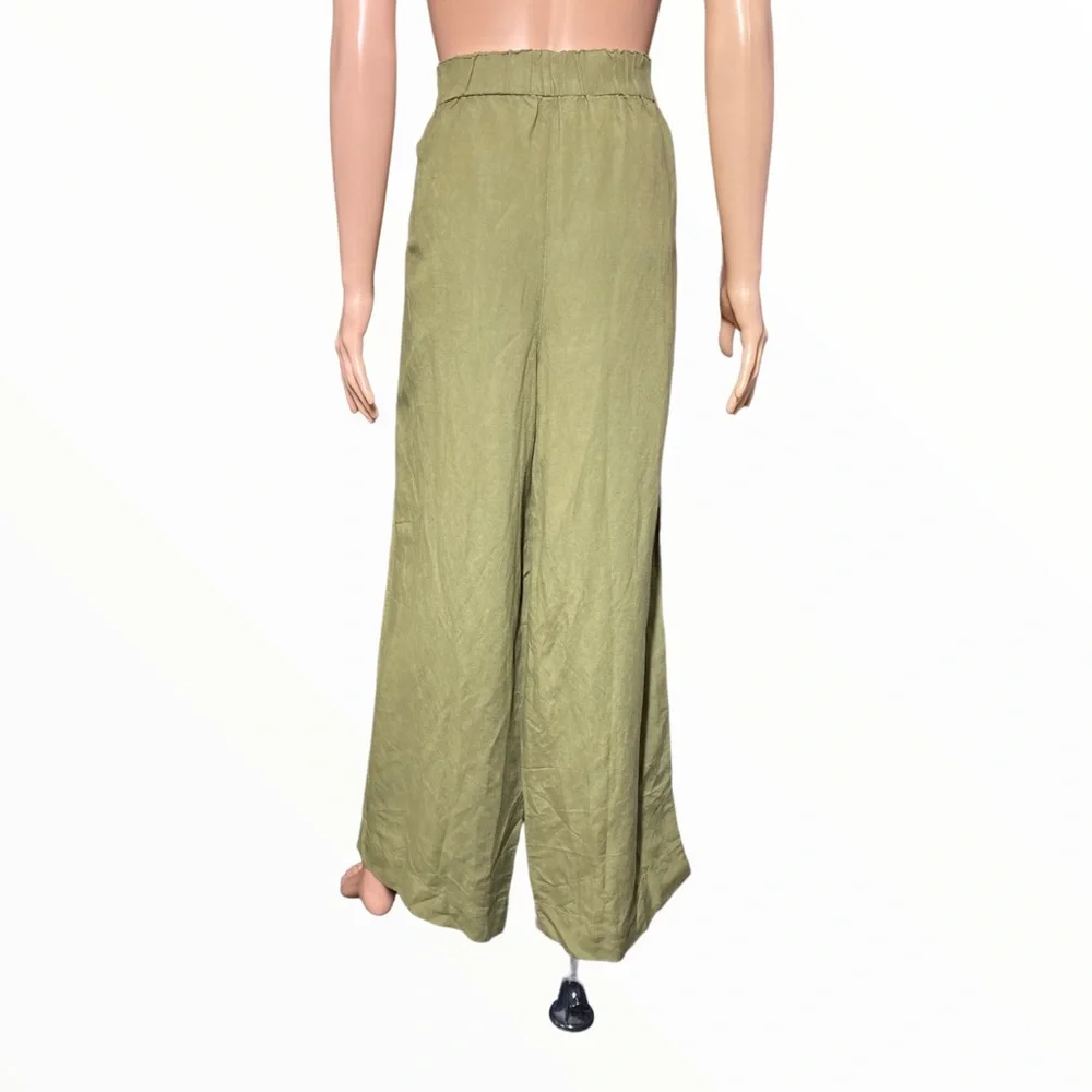 MADEWELL Olive Green Elastic Waist Pull-On Linen Blend Wide-Leg Relaxed Pants L - Picture 3 of 8